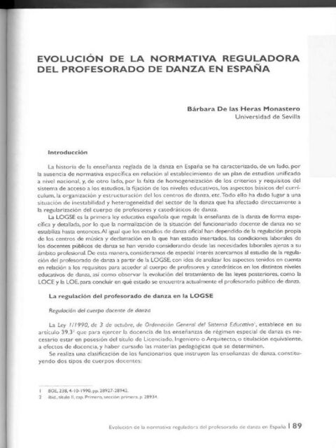 Evolución de la normativa reguladora del profesorado de danza en España
