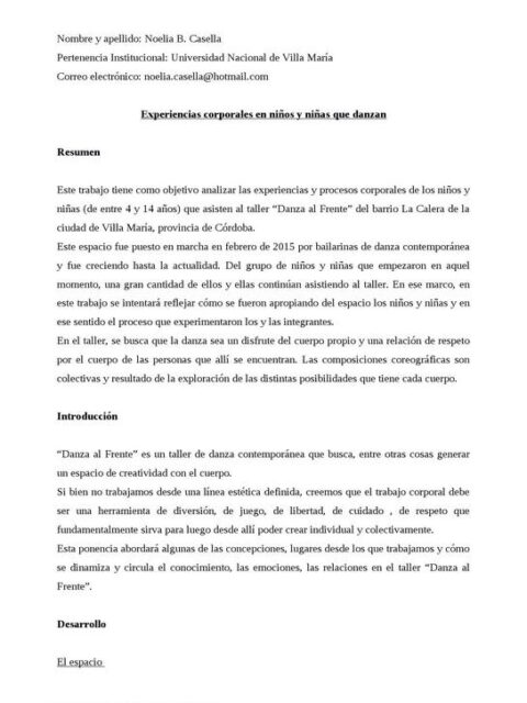 Experiencias corporales en niños y niñas que danzan