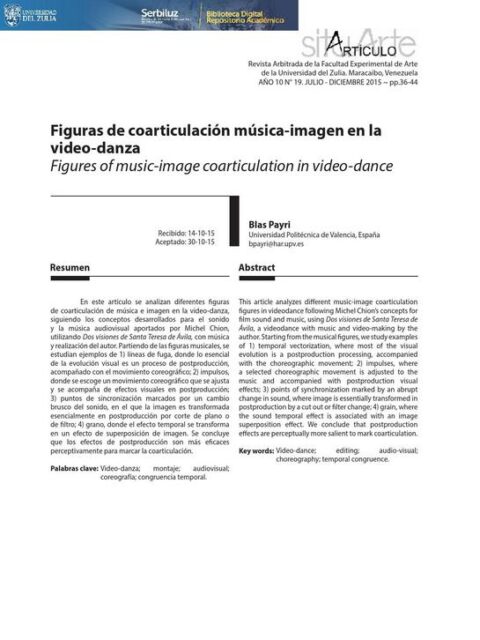 Figuras de la coarticulación música-imagen en la video-danza