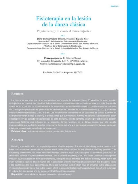 Fisioterapia en la lesión de la danza clásica