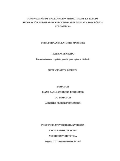 Formulación de una ecuación predictiva de la tasa de sudoración de bailarines de danza folclórica colombiana