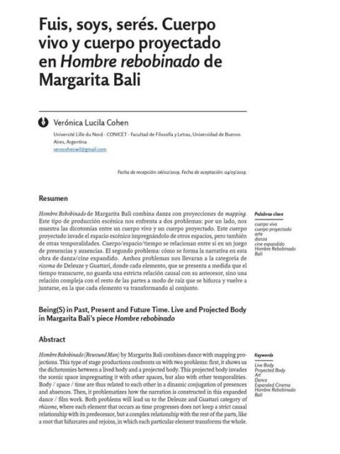 Fuis, soys, serés Cuerpo vivo y cuerpo proyectado en Hombre rebobinado de Margarita Bali
