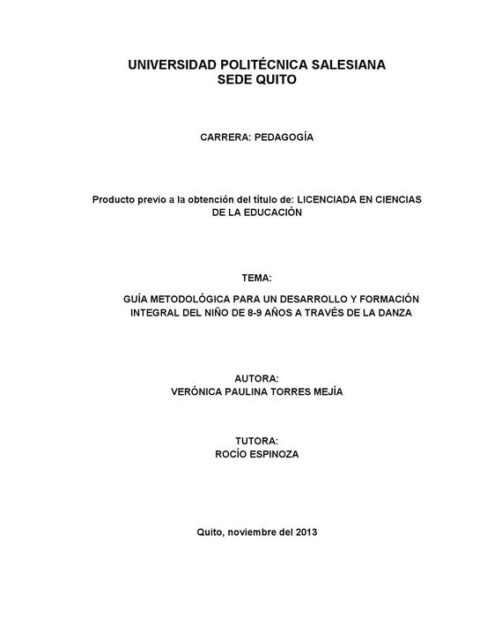 Guía metodológica para un desarrollo y formación integral del niño de 8 – 9 años a través de la danza