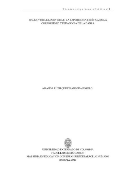 Hacer visible lo invisible: la experiencia estética en la corporeidad y pedagogía de la danza