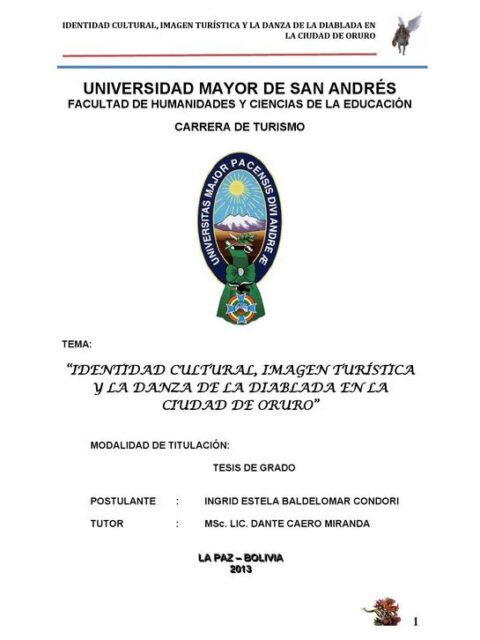 Identidad cultural, imagen turística y la danza de la diablada en la ciudad de Oruro