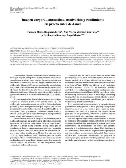 Imagen corporal, autoestima, motivación y rendimiento en practicantes de danza