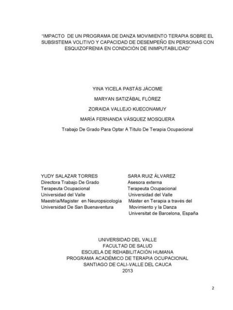 Impacto de un programa de danza movimiento terapia sobre el subsistema volitivo y capacidad de desempeño