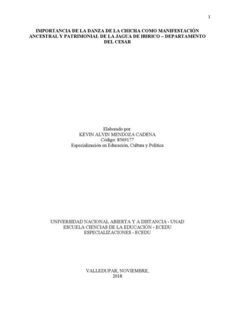 Importancia de la danza de la chicha como manifestación ancestral y patrimonial de la Jagua de Ibirico