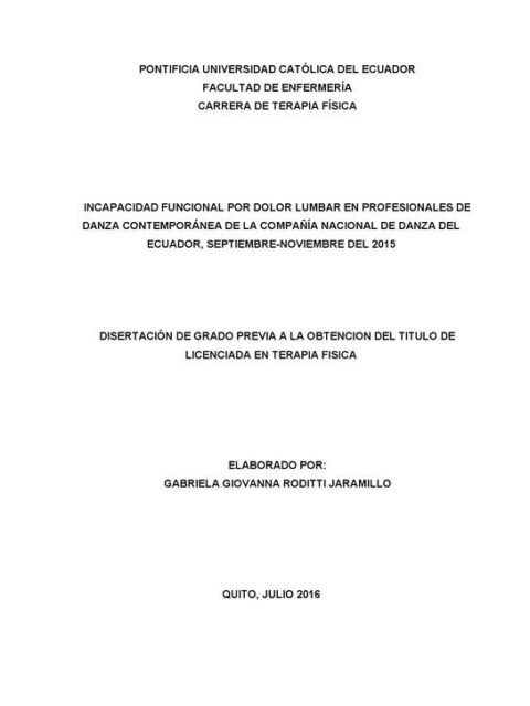 Incapacidad funcional por dolor lumbar en profesionales de danza contemporánea de la Compañía Nacional de Danza del Ecuador, septiembre-noviembre del 2015
