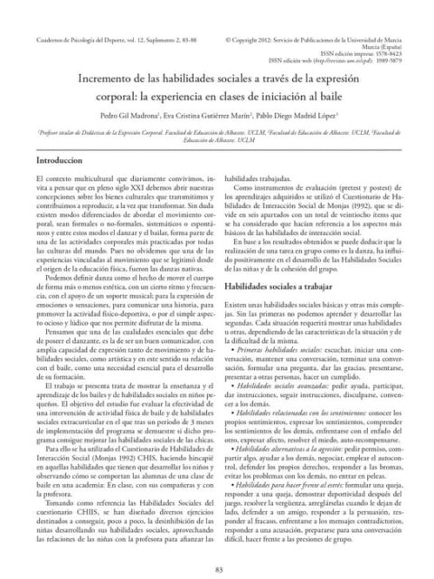 Incremento de las habilidades sociales a través de la expresión corporal