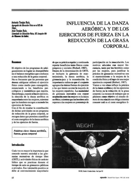 Influencia de la danza aeróbica y de los ejercicios de fuerza