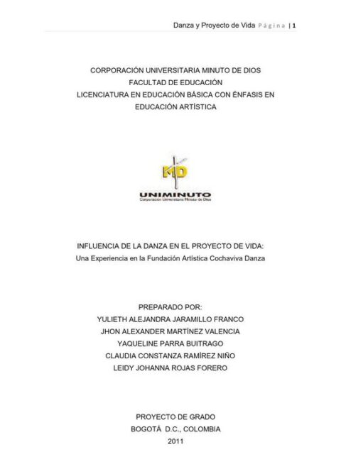 Influencia de la danza en el proyecto de vida: Una experiencia en la fundación artística cochaviva danza