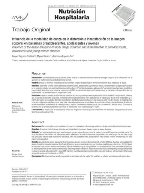 Influencia de la modalidad de danza en la distorsión e insatisfacción de la imagen corporal