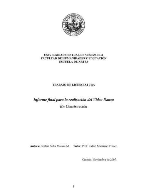 Informe final para la realización del Video Danza En Construcción