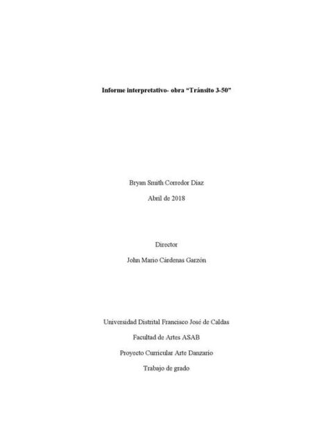 Informe interpretativo- Obra “Transito 3-50”