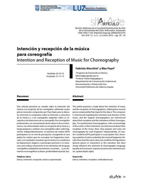 Intención y recepción de la música para coreografía