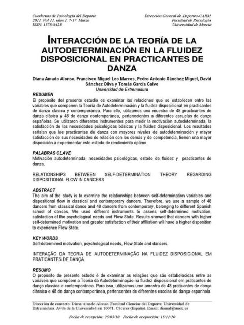 Interacción de la teoría de la autodeterminación en la fluidez disposicional en practicantes de danza