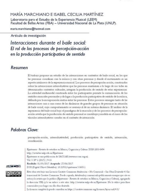Interacciones durante el baile social: el rol de los procesos de percepción-acción en la producción participativa de sentido