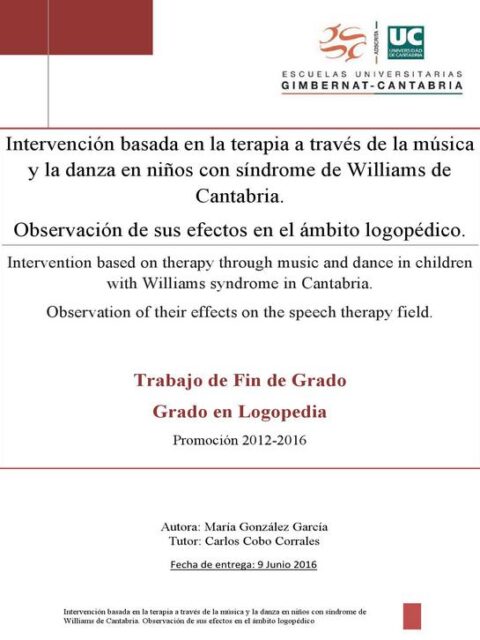 Intervención basada en la terapia a través de la música y la danza en niños con síndrome de Williams de Cantabria