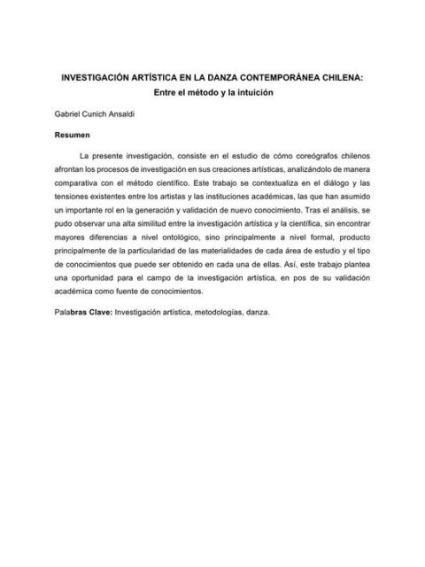 Investigación artística en la danza contemporánea chilena