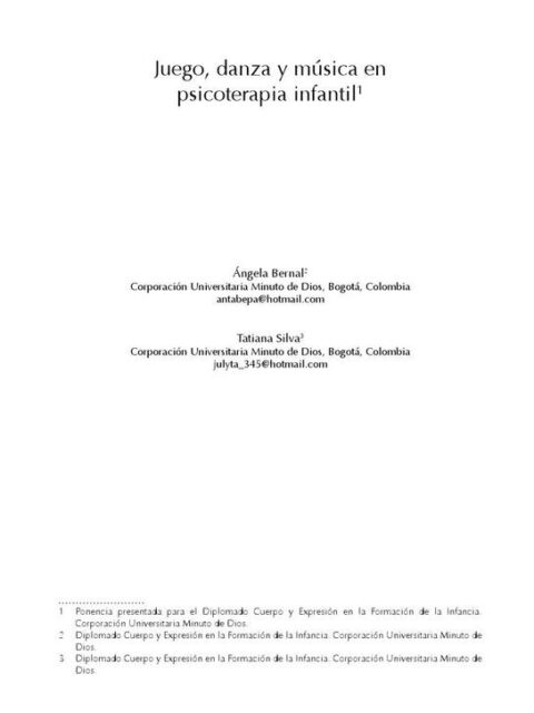 Juego, danza y música en psicoterapia infantil