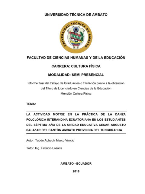 La actividad motriz en la práctica de la danza folclórica interandina ecuatoriana