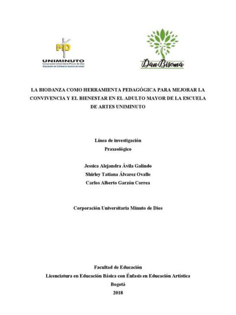 La biodanza como herramienta pedagógica para mejorar la convivencia y el bienestar en el adulto mayor de la escuela de artes Uniminuto
