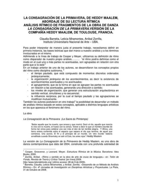 La consagración de la primavera, de Heddy Maalem, abordaje de su lectura rítmica