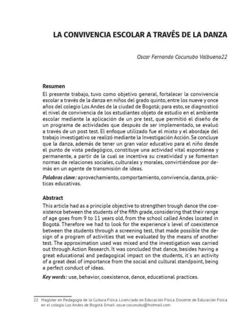 La convivencia escolar a través de la danza