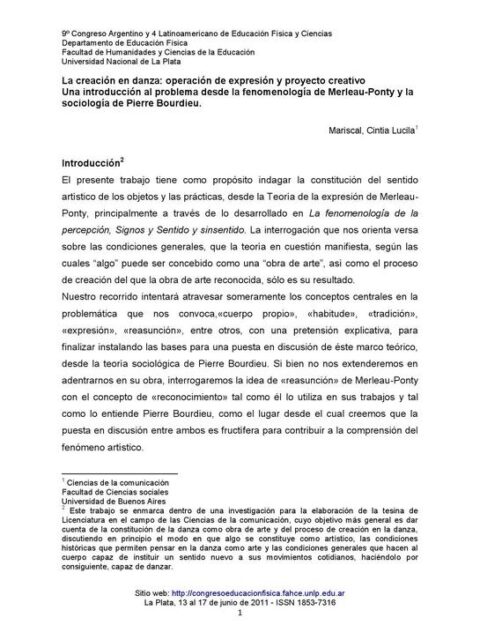 La creación en danza: operación de expresión y proyecto creativo