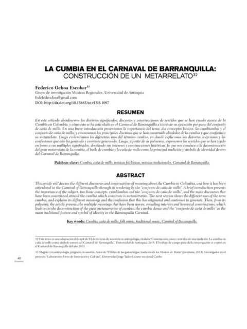 La cumbia en el Carnaval de Barranquilla Construcción de un metarrelato