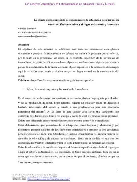 La danza como contenido de enseñanza en la educación del cuerpo: su construcción como saber y el lugar de la teoría y la técnica