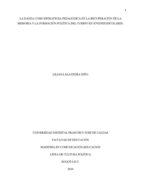 La Danza como estrategia pedagógica en la recuperación de la memoria y la formación política