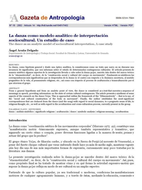 La danza como modelo analítico de interpretación sociocultural