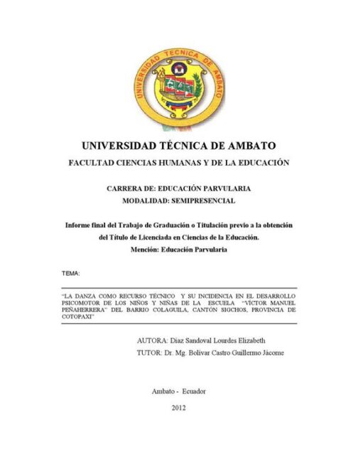 La danza como recurso técnico y su incidencia en el desarrollo psicomotor de los niños y niñas
