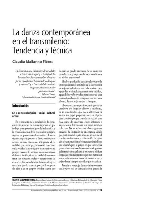 La danza contemporánea en el transmilenio: tendencia y técnica