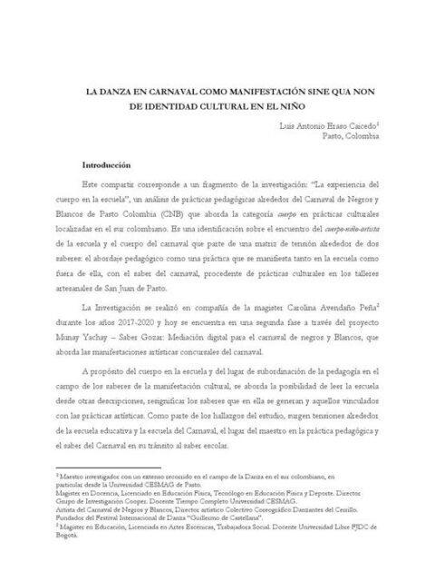 La danza en carnaval como manifestación sine qua non de identidad cultural en el niño