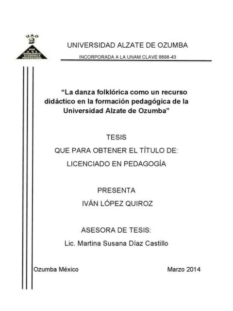 La danza folklórica como un recurso didáctico en la formación pedagógica de la Universidad Alzate de Ozumba