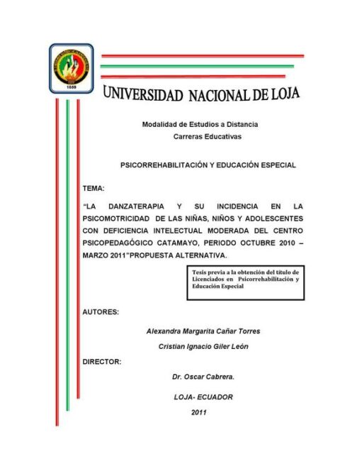 La danza terapia y su incidencia en la psicomotricidad de las niñas, niños y adolescentes con deficiencia intelectual moderada