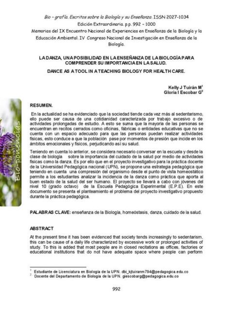 La Danza, una posibilidad en la enseñanza de la biología para comprender su importancia en la salud
