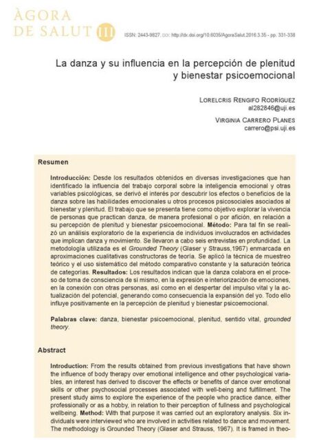 La danza y su influencia en la percepción de plenitud y bienestar psicoemocional