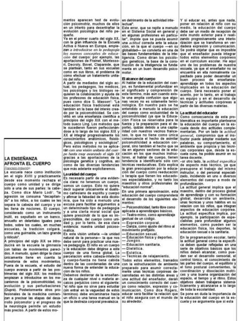 La enseñanza afronta el cuerpo