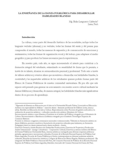 La enseñanza de la danza folklórica para desarrollar habilidades blandas