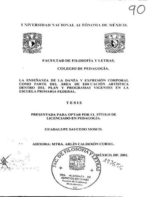 La enseñanza de la danza y expresion corporal como parte del area de educacion artistica dentro del plan y programas vigentes en la escuela primaria federal