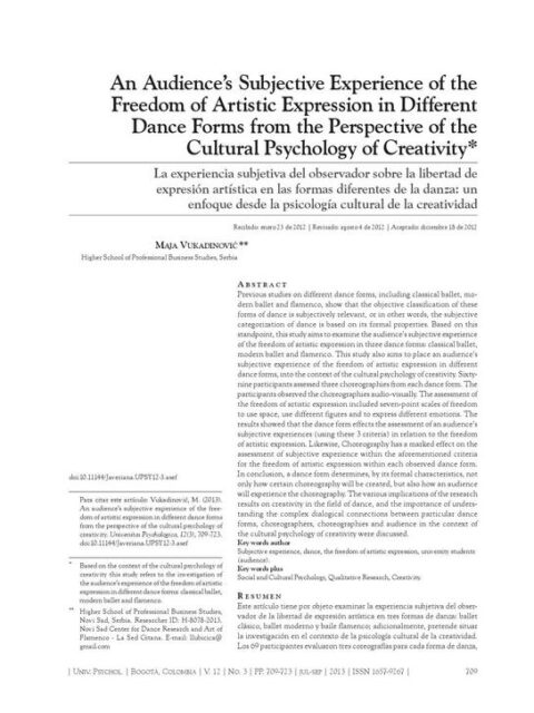 La experiencia subjetiva del observador sobre la libertad de expresión artística en las formas diferentes de la danza