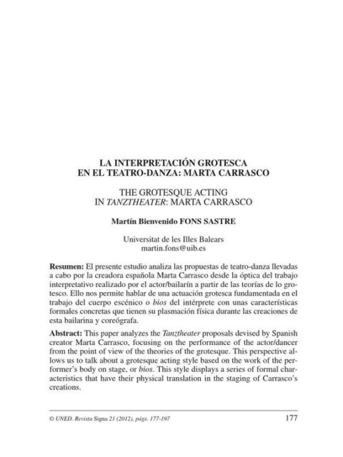 La interpretación grotesca en el teatro-danza: Marta Carrasco