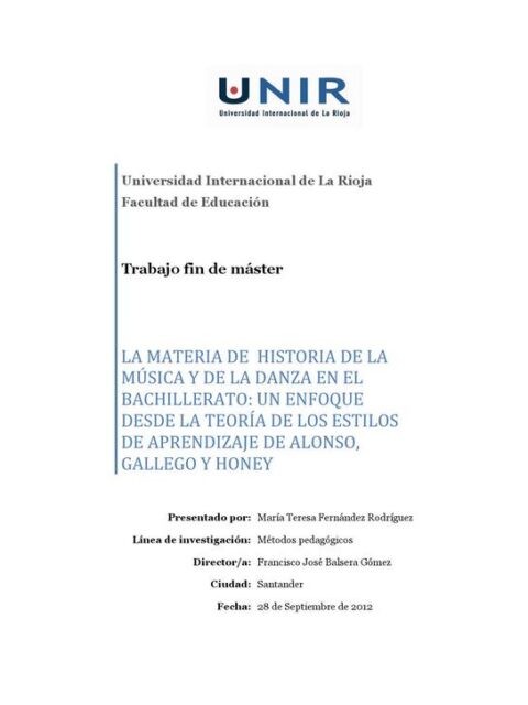 La materia de historia de la música y de la danza en el bachillerato