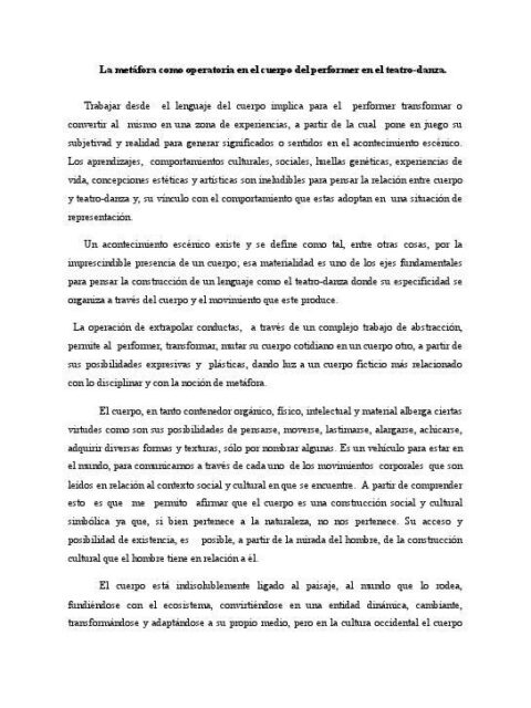La metáfora como operatoria en el cuerpo del performer en el teatro-danza