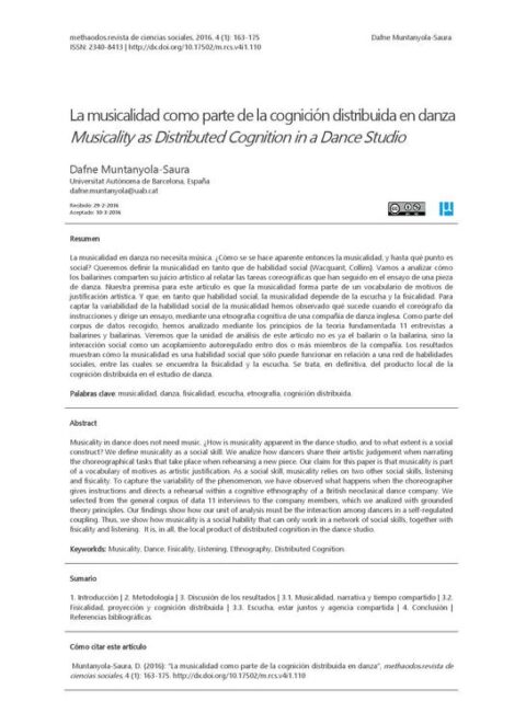 La musicalidad como parte de la cognición distribuida en danza