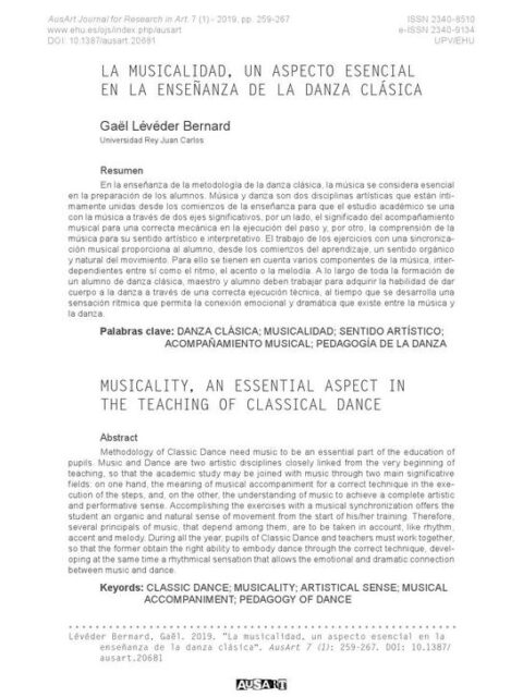 La musicalidad, un aspecto esencial en la enseñanza de la danza clásica